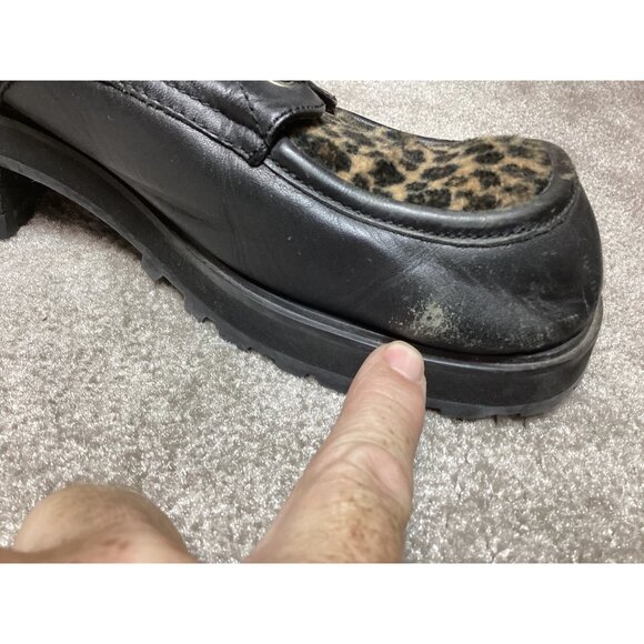 Vintage Mudd Leather & Leopard Print Lace-Up Boots Size 9M Grunge Moto Punk Y2K - Picture 5 of 11